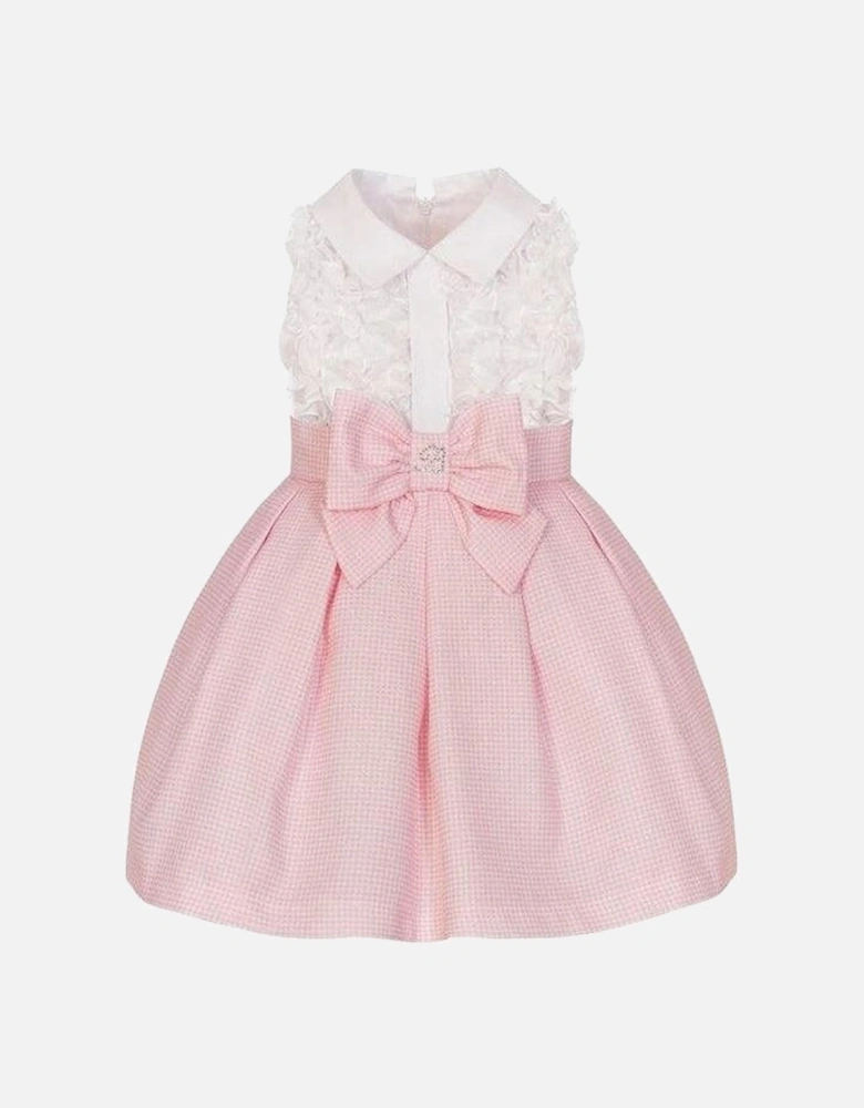Girls Pink Checked Ruffle Dress