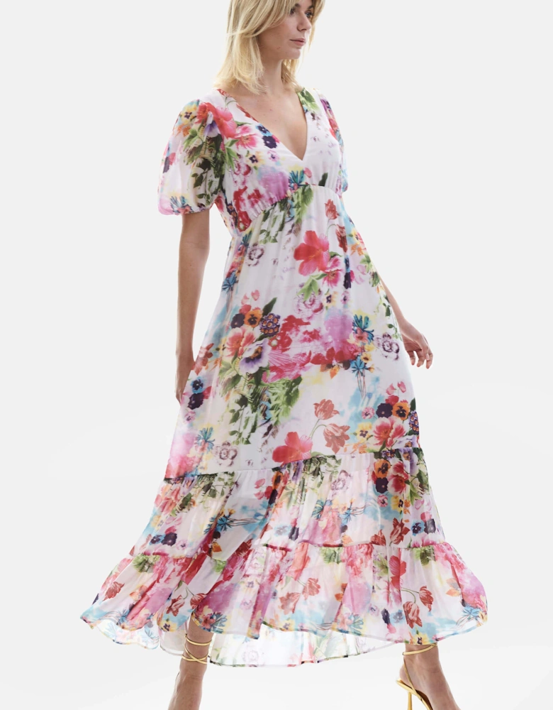 V-neck Floral Midi Dress