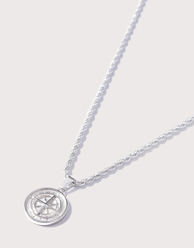 24" Silver Stainless Steel Compass Pendant