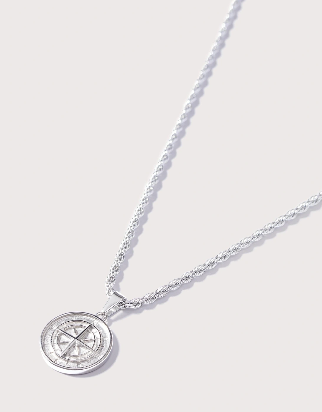 Silver Stainless Steel Compass Pendant 24"
