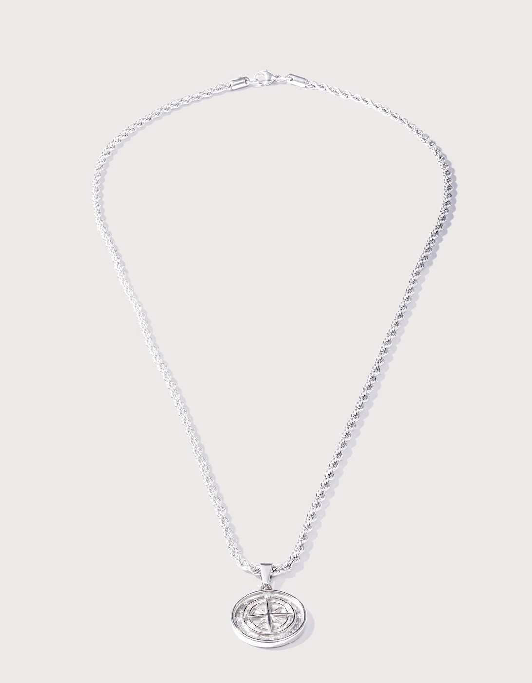 Silver Stainless Steel Compass Pendant 24", 4 of 3