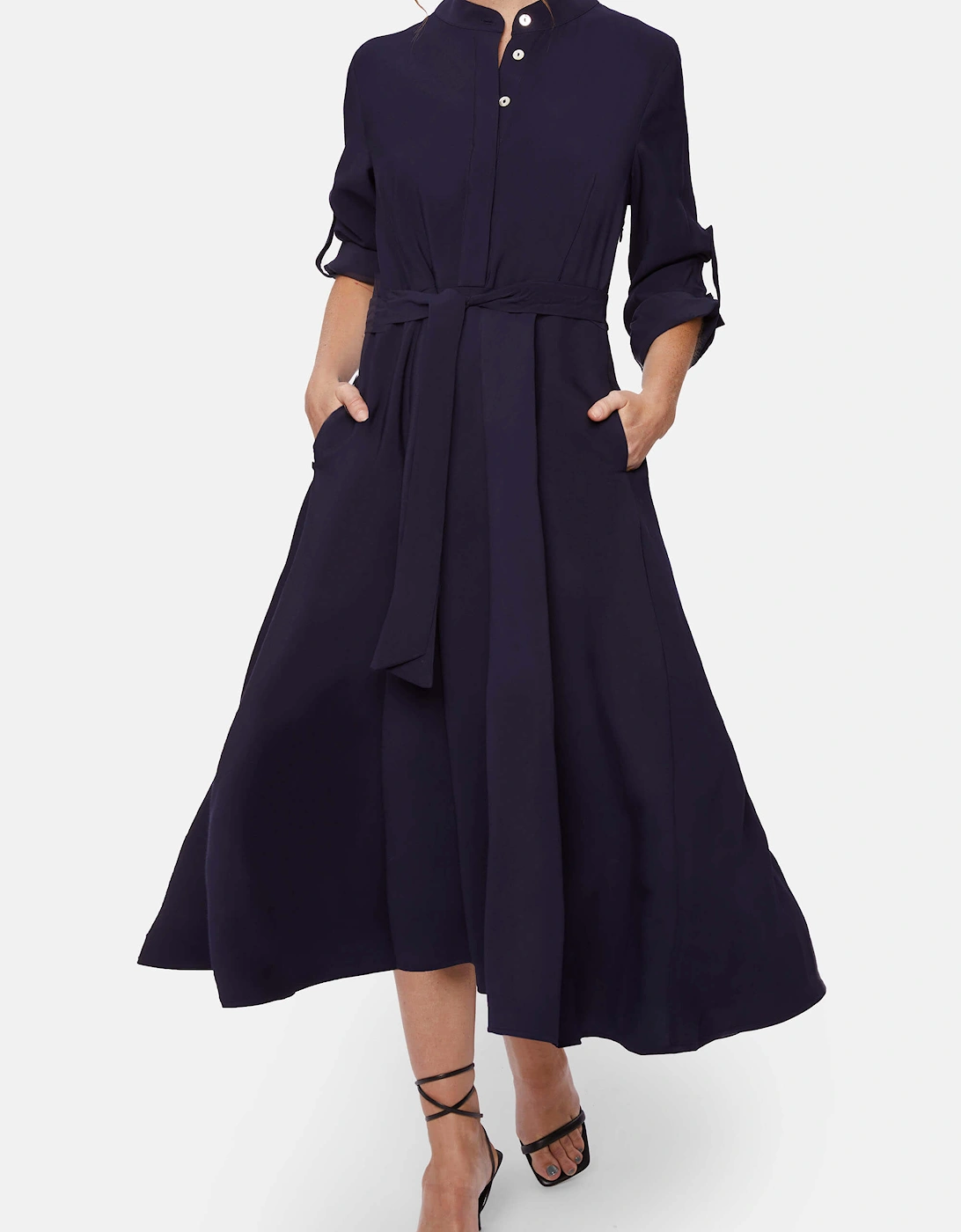 James Lakeland Women's Roll Sleeve Midi Dress Navy - Size: 10