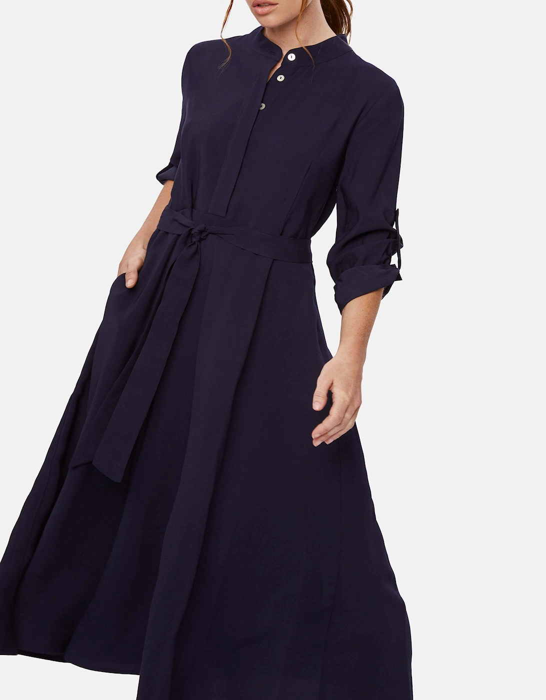 Roll Sleeve Midi Dress Navy