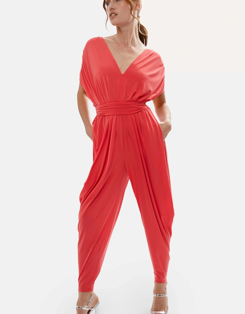 Ruched Jumpsuit Red