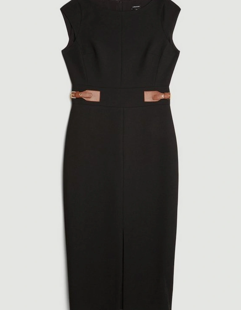 Compact Stretch Tailored Tab Detail Cap Sleeve Midi Dress