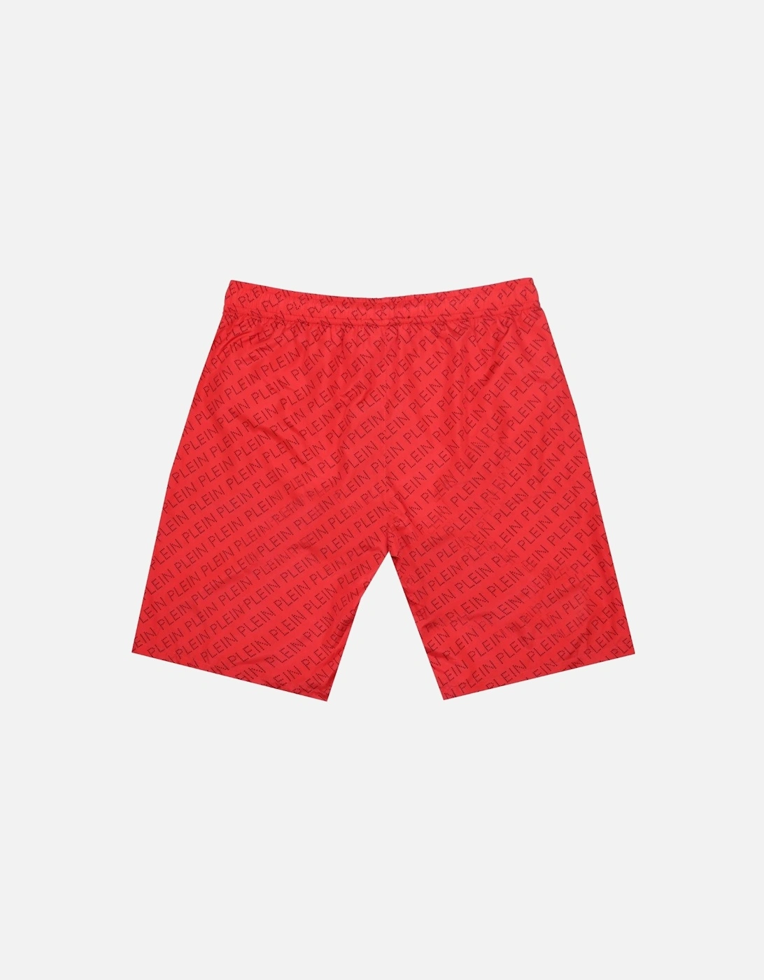 Repetitive Logo Long Red Swim Shorts