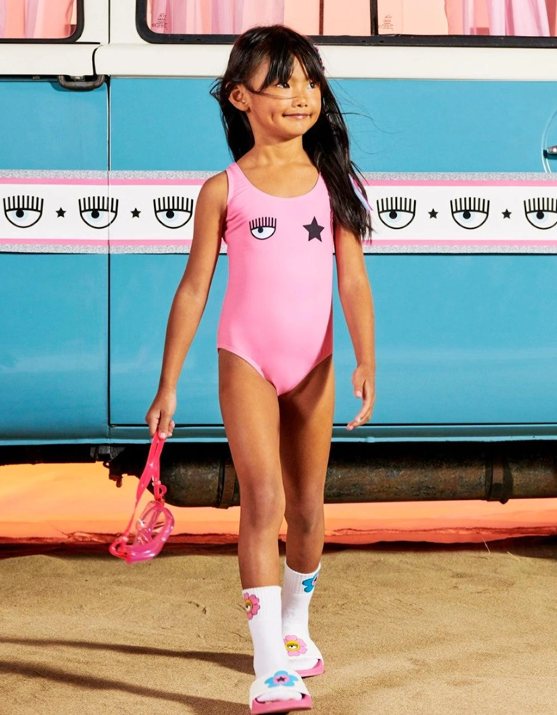 Girls Pink Logo Swimsuit