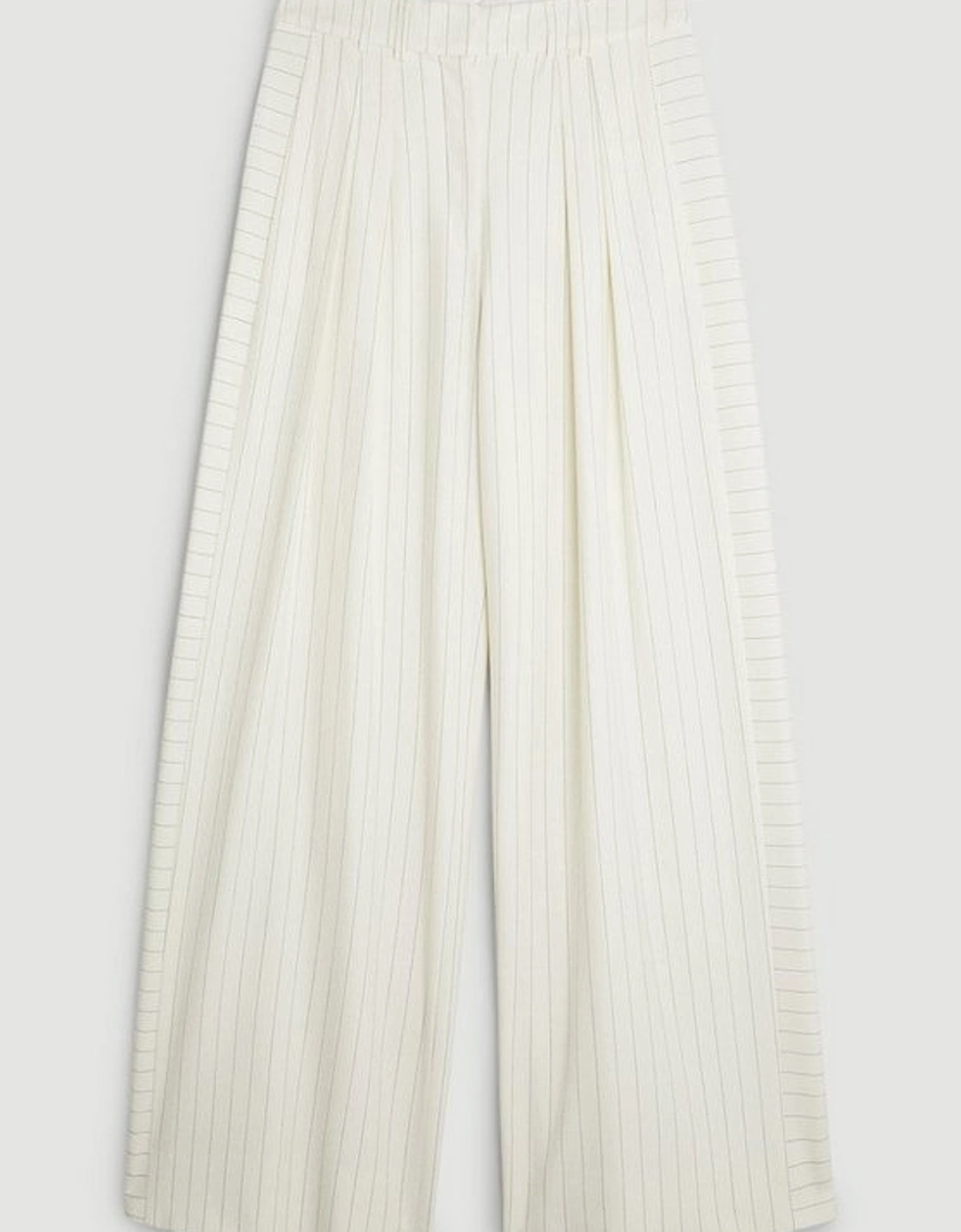 Tailored Compact Stretch Pinstripe High Waisted Wide Leg Trousers
