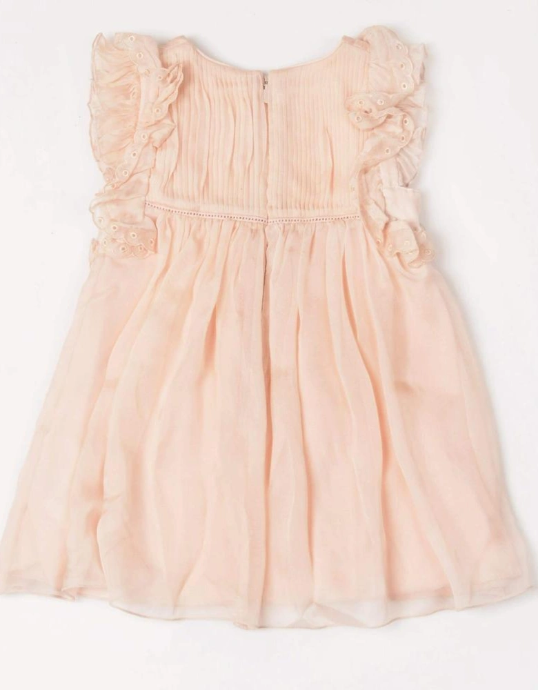 Girls Peach Pleated Dress