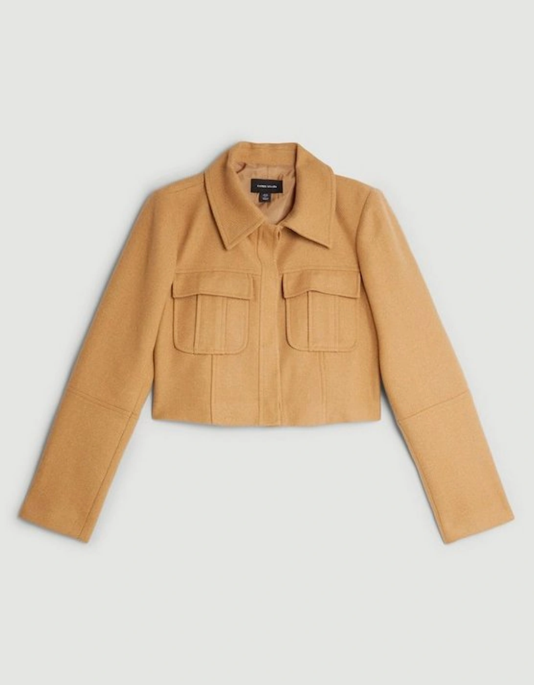 Tailored Wool Blend Pocket Detail Cropped Jacket