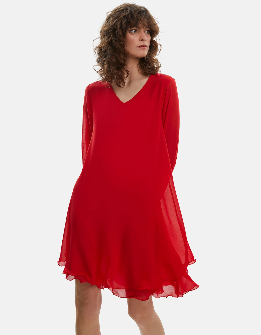 James Lakeland Women's Long Sleeve Red Wave Hem Dress - Size: 14