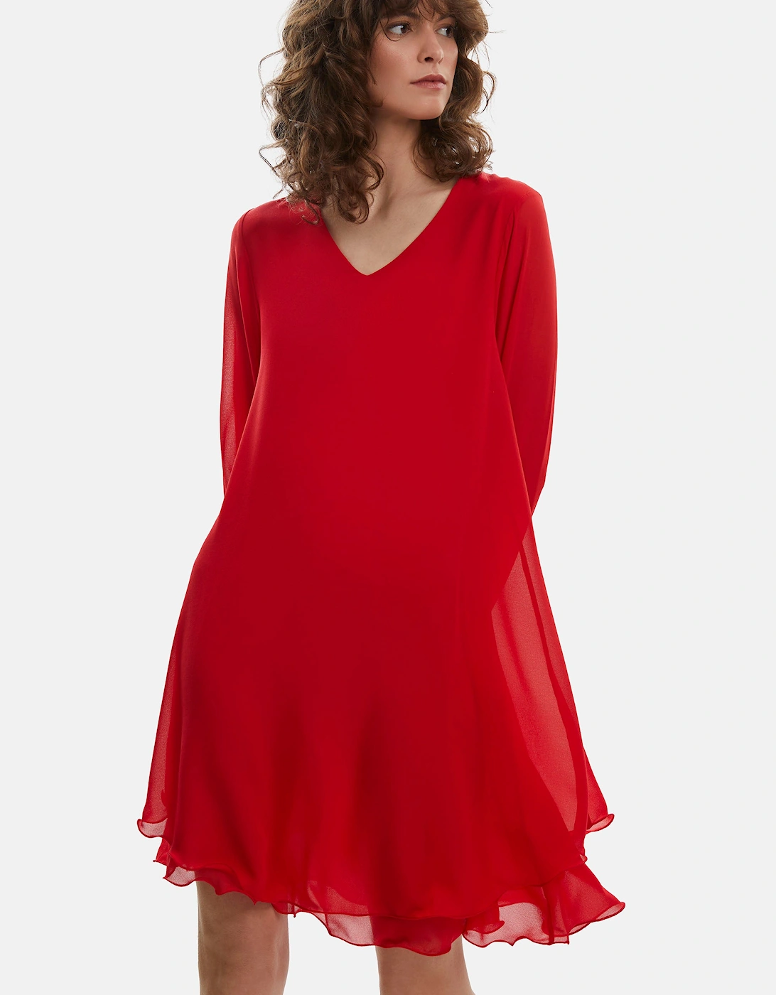 Long Sleeve Red Wave Hem Dress, 6 of 5