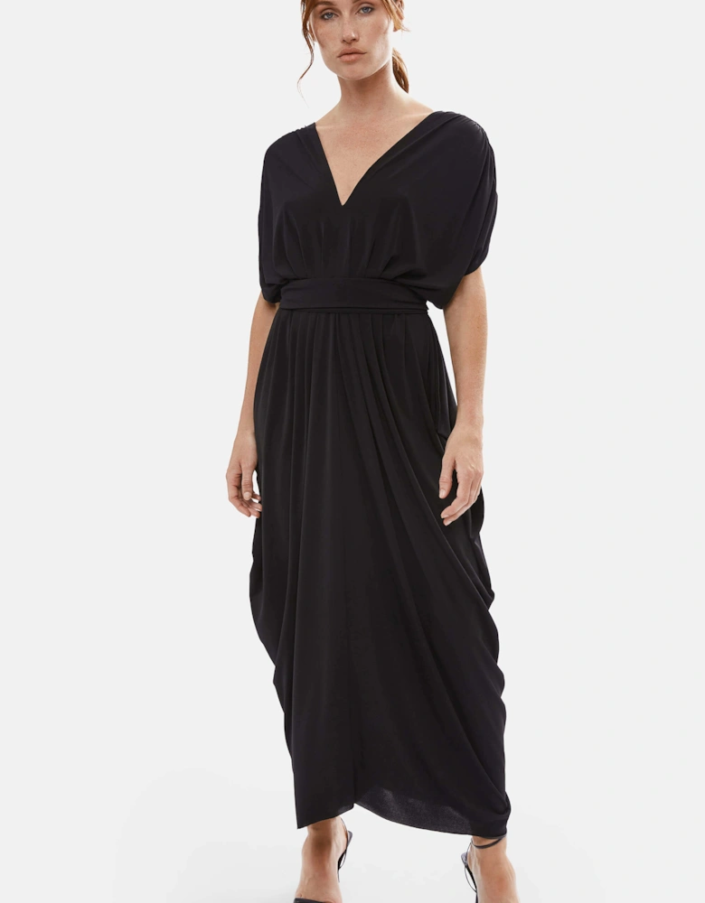 Batwing Pleated Maxi Dress Black