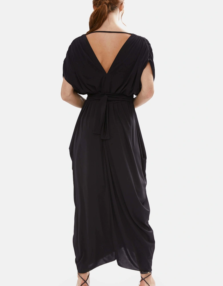 Batwing Pleated Maxi Dress Black