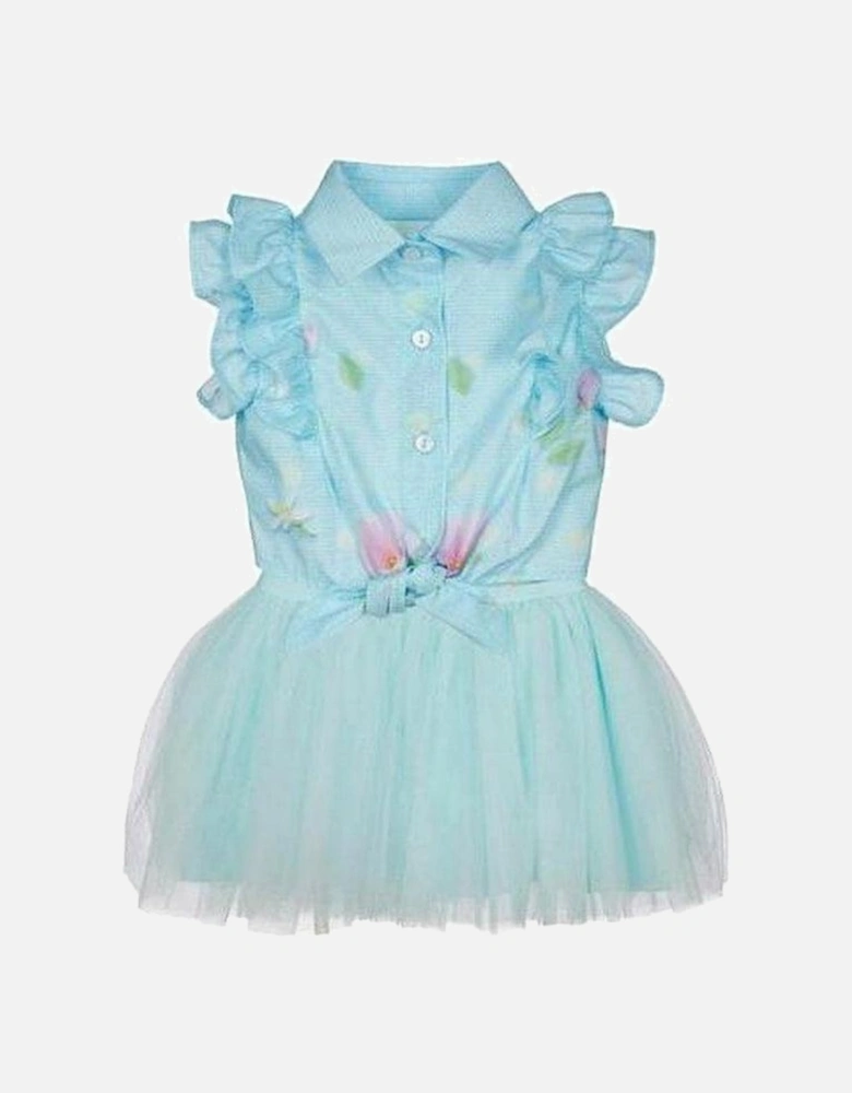 Girls Turquoise Tuelle Dress & Blouse Set