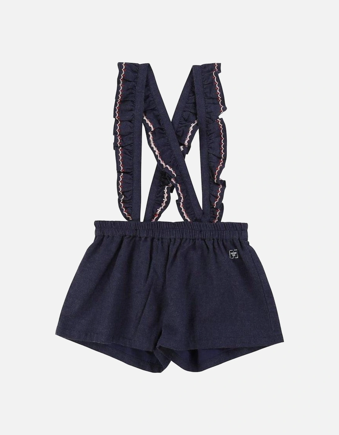 Girls Navy Shorts with removable frill straps, 2 of 1
