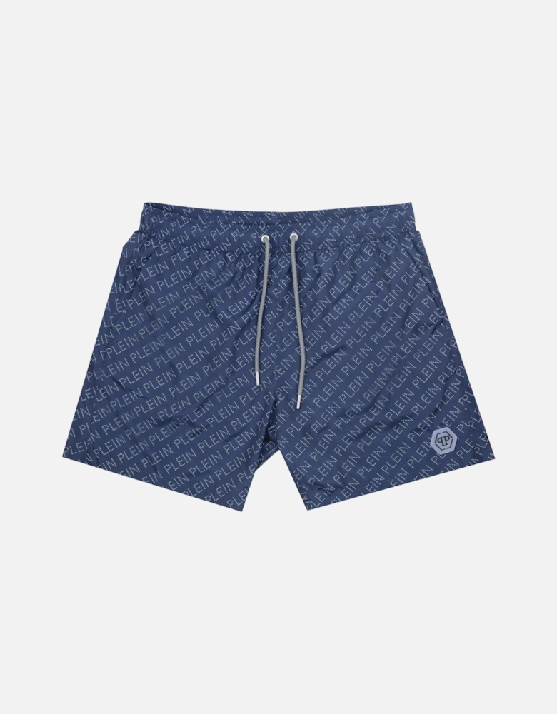 Repetitive Logo Navy Blue Swim Shorts