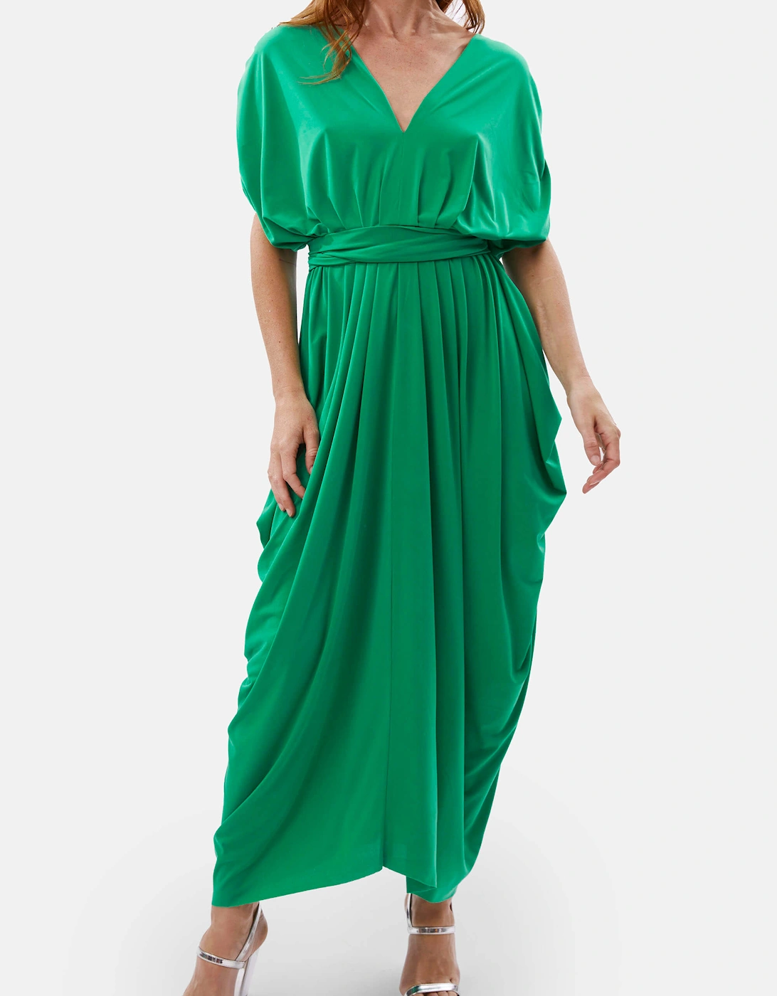 Batwing Pleated Maxi Dress Green, 6 of 5
