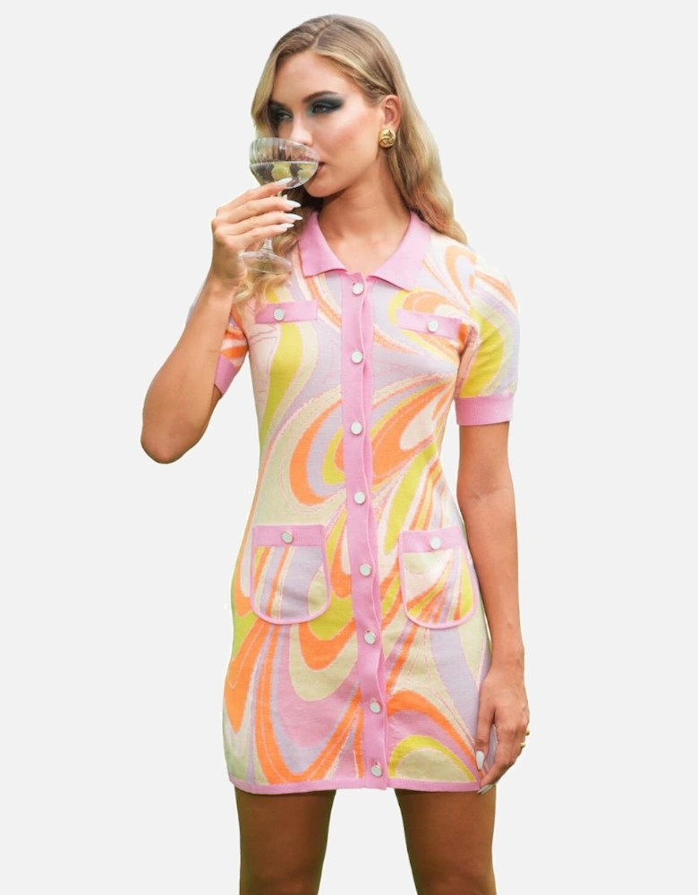 Aimee Button Up Multi-Coloured Mini Dress