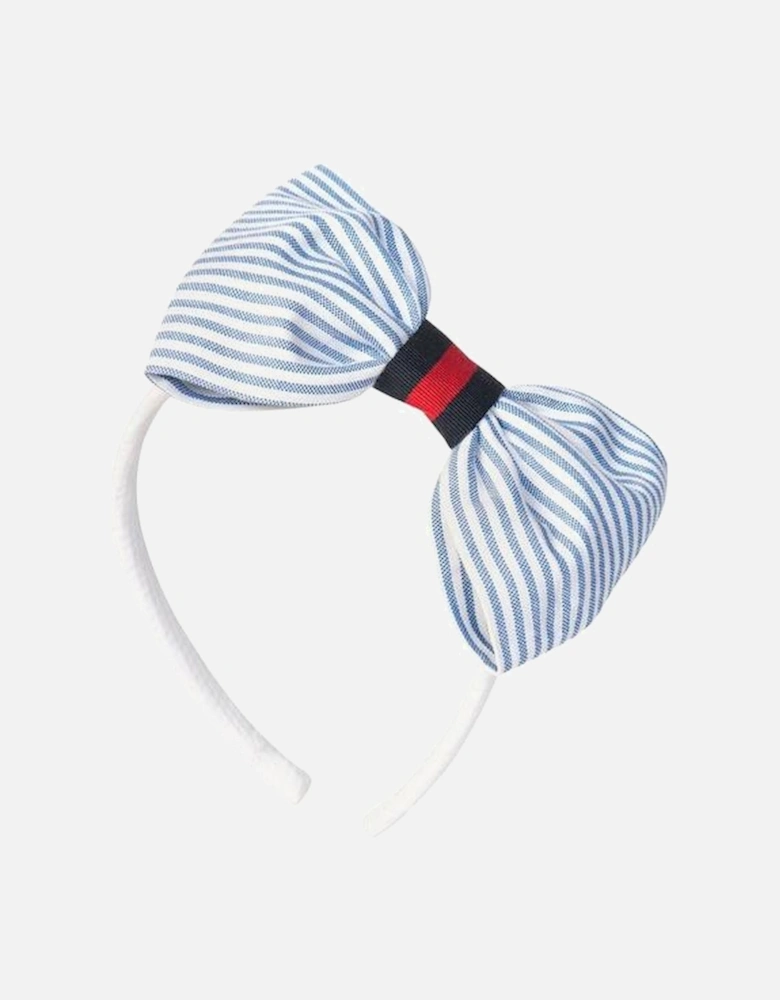 Girls Blue Stripe Bow Headband