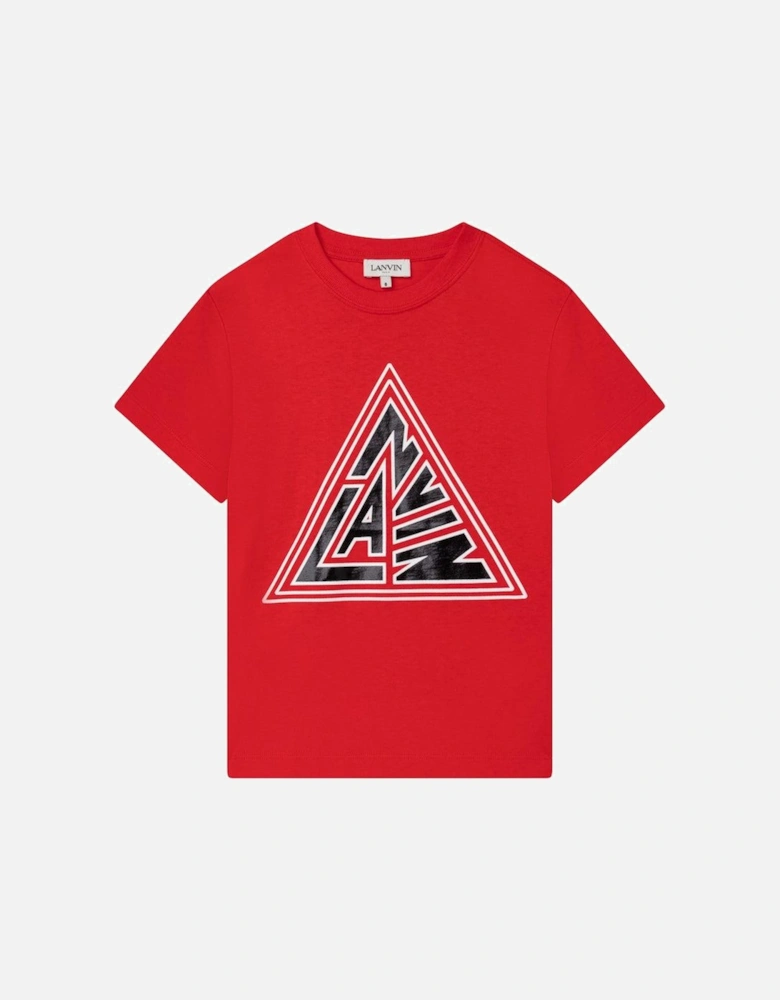 Boys Red Triangle Logo Short Sleeve T-Shirt