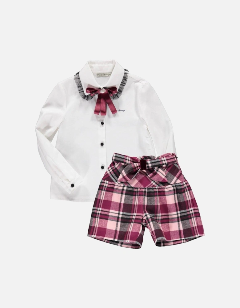 Girls Pink Tartan Shorts & Blouse