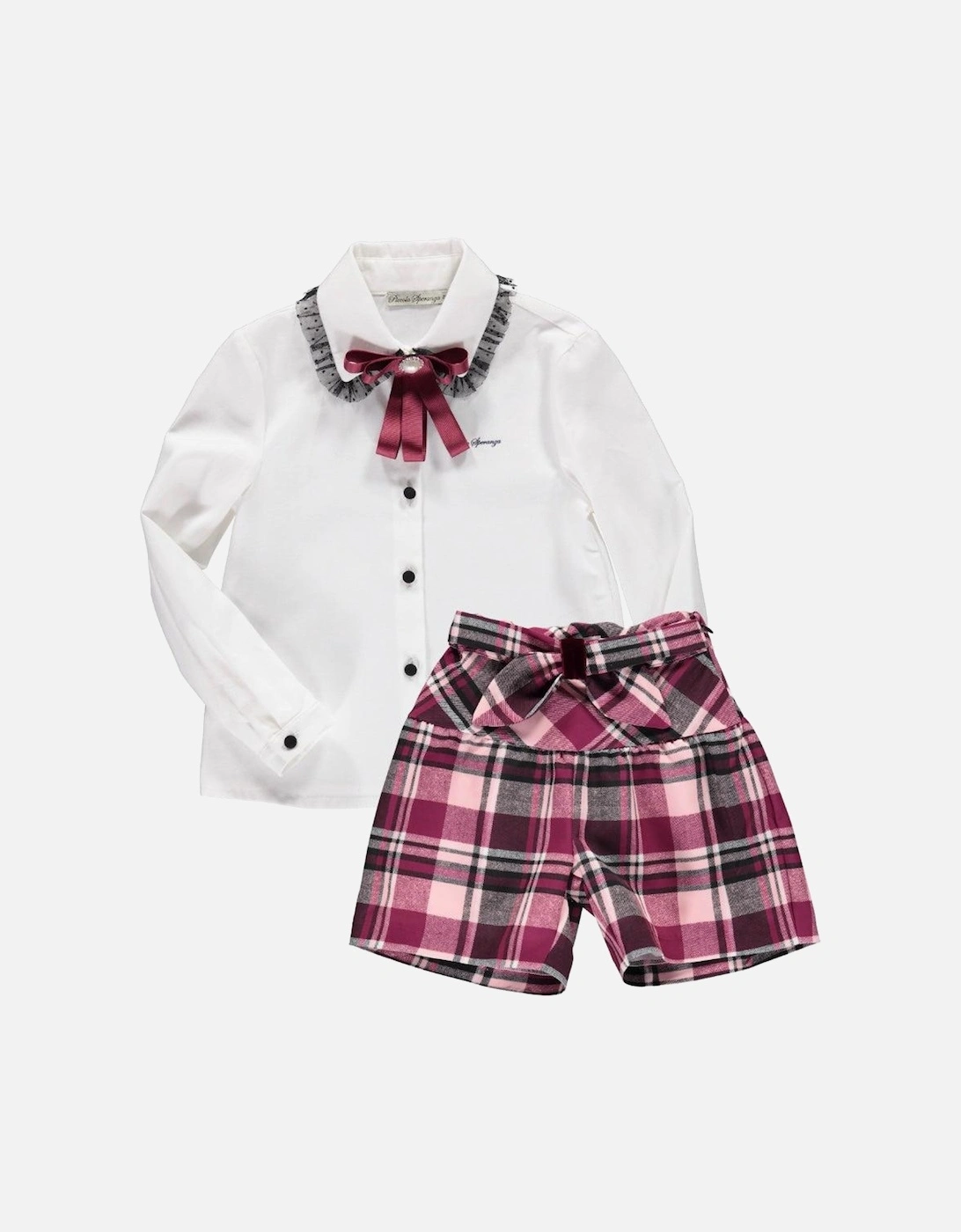 Girls Pink Tartan Shorts & Blouse, 2 of 1