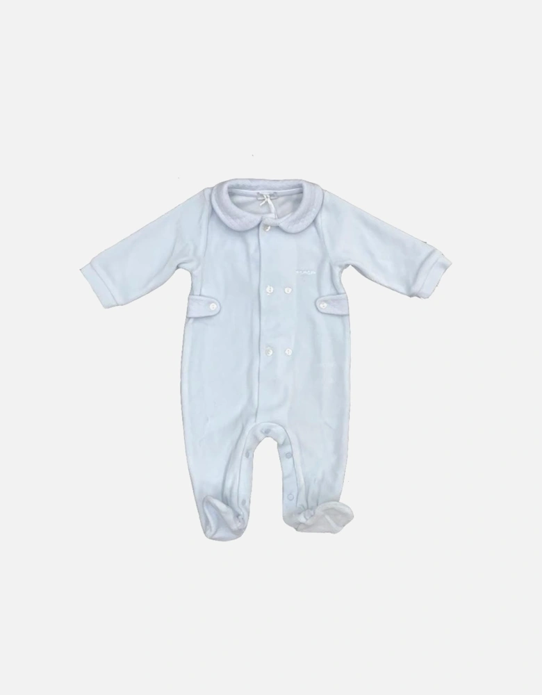 Baby Boys Blue Velour Babygrow