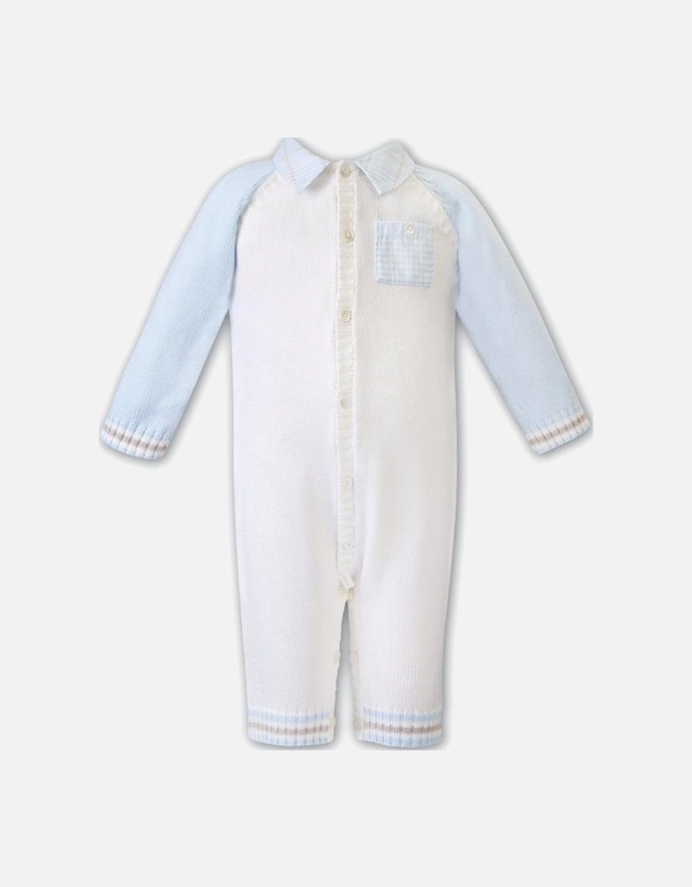 Baby Boys Ivory & Blue Knitted Romper