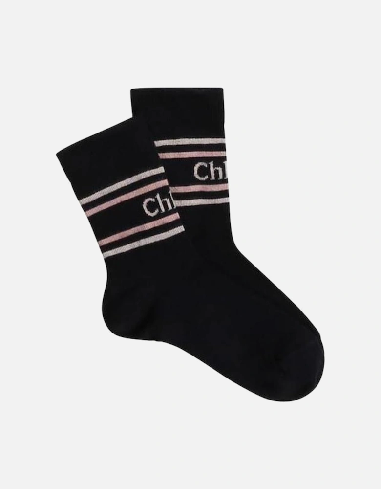 Girls Navy Logo Socks