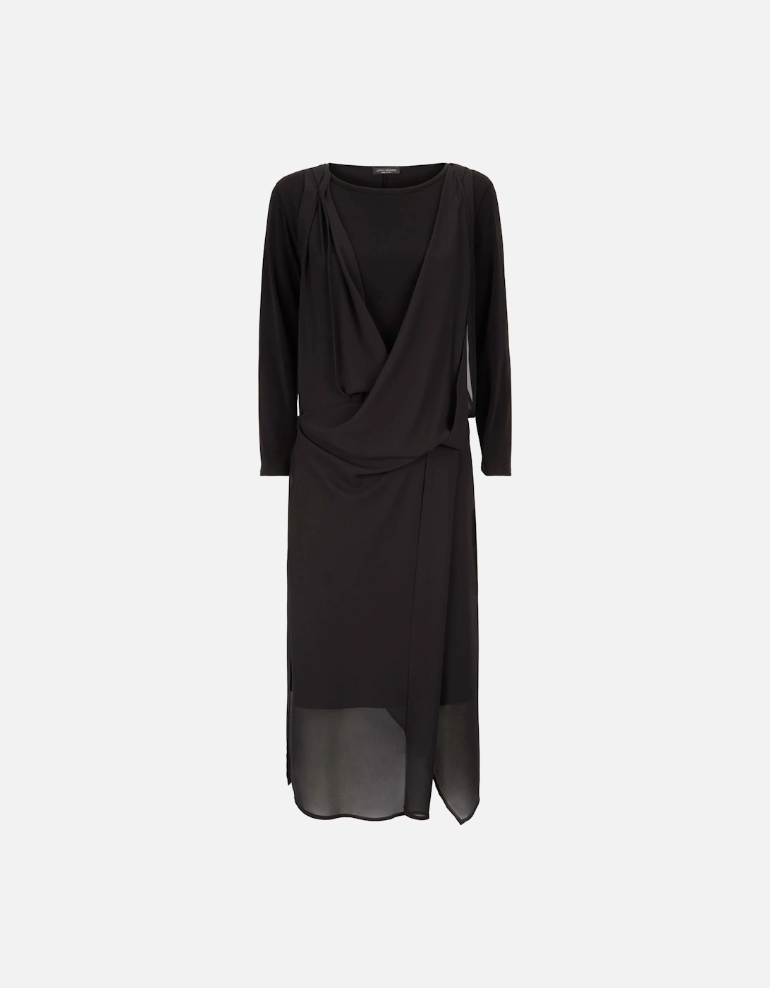 Layered V-Neck Chiffon Dress in Black