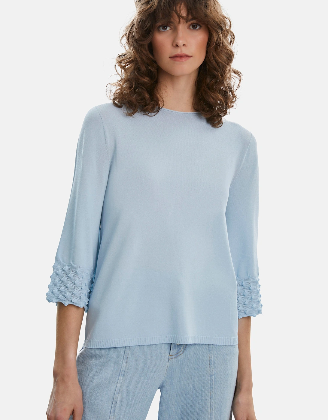 Knitted Detail Scoop Neck Jumper Pale Blue, 5 of 4