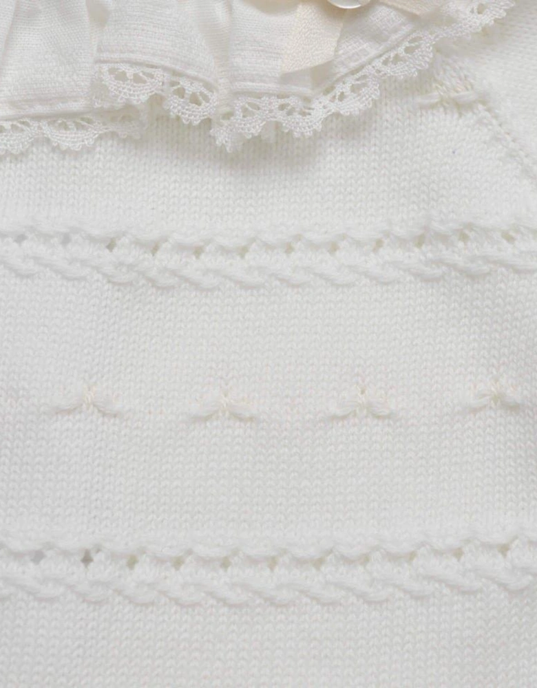 Girls Cream Knit & Linen Two Piece Set
