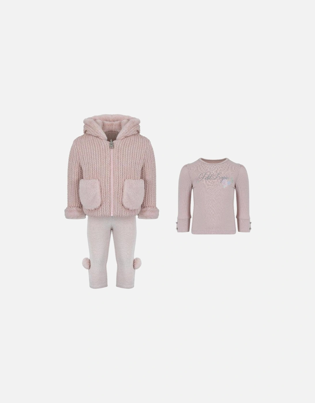 Girls Pink Hooded Knitted Legging Set, 2 of 1