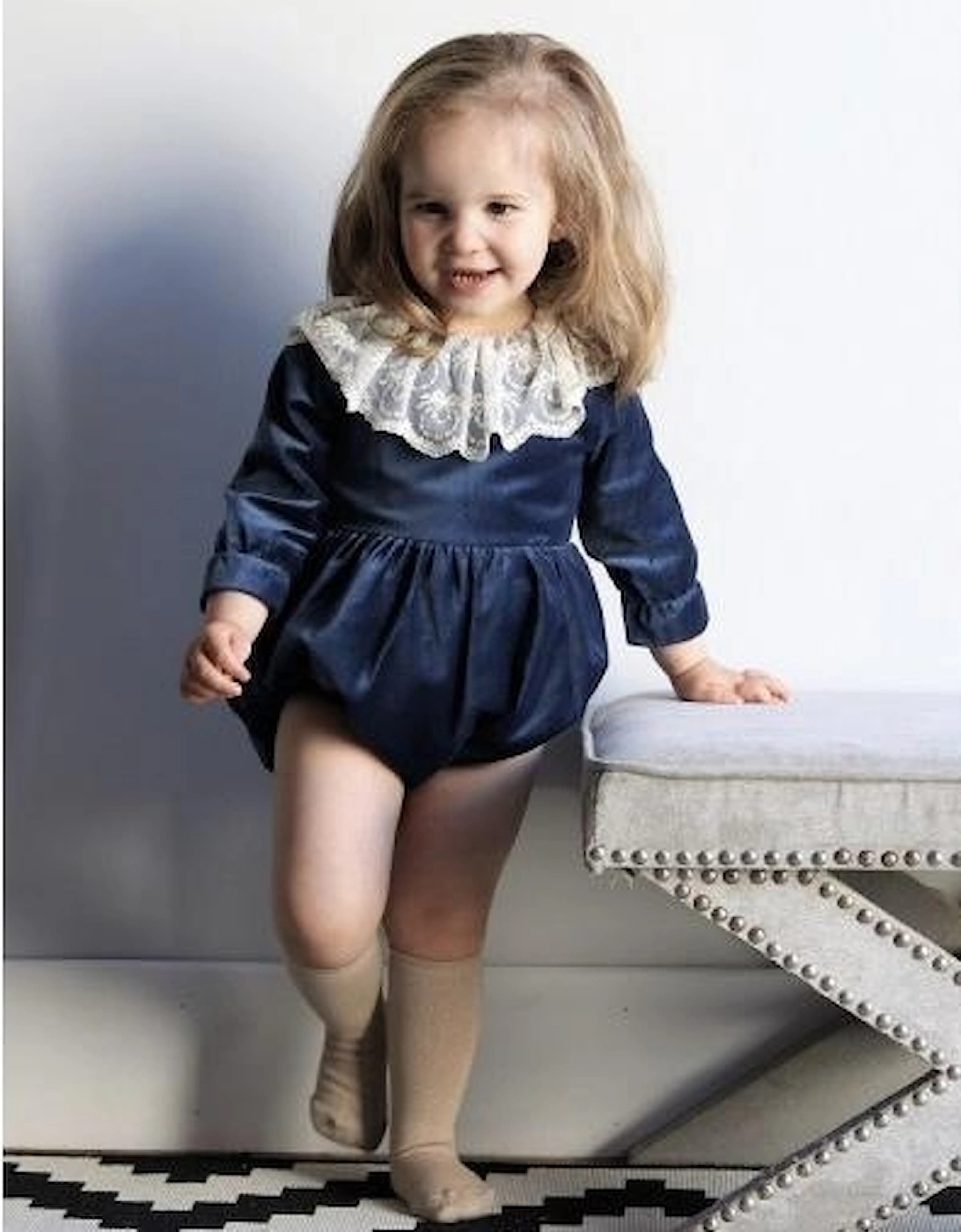 Girls Night Blue Velvet Romper, 5 of 4