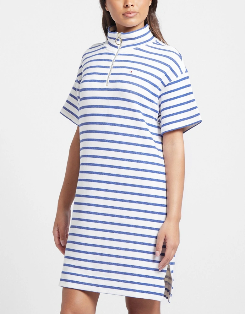 Womens Half-Zip Striped Dress