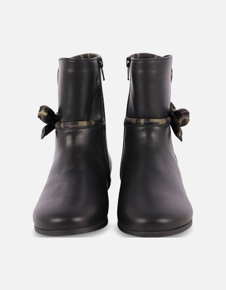 Girls FF Logo Leather Bow Boots Black