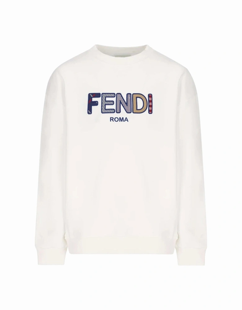 Girls Multicolour Logo Sweater White