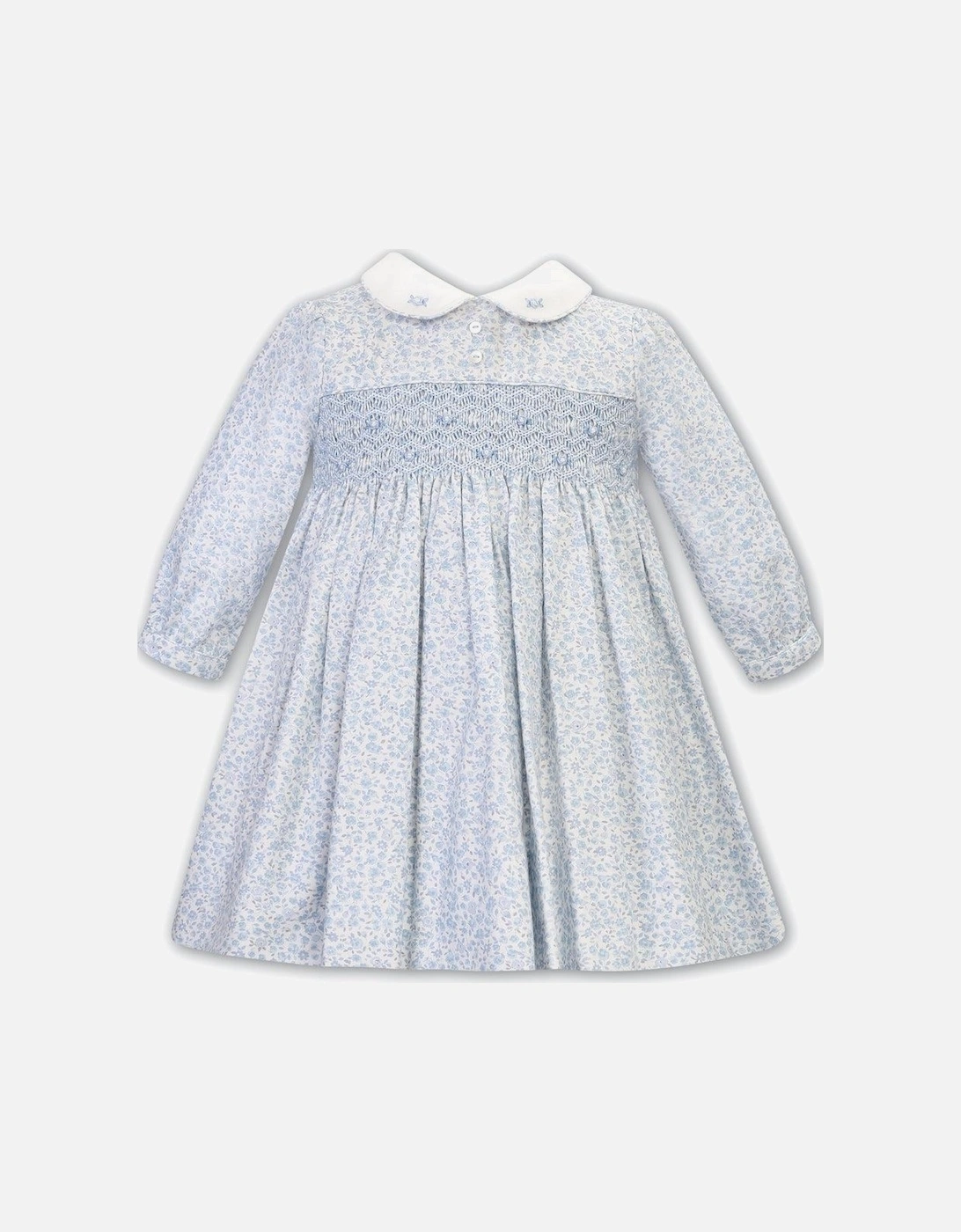 Girls Blue Hand Smocked Rose Dress, 2 of 1