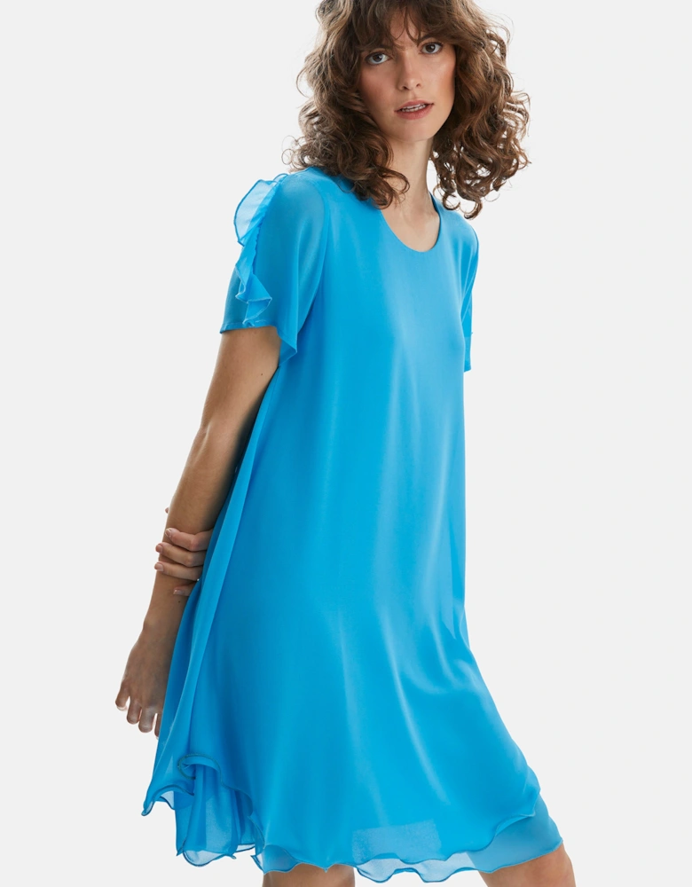 Short Sleeve Wave Hem Dress Turquoise