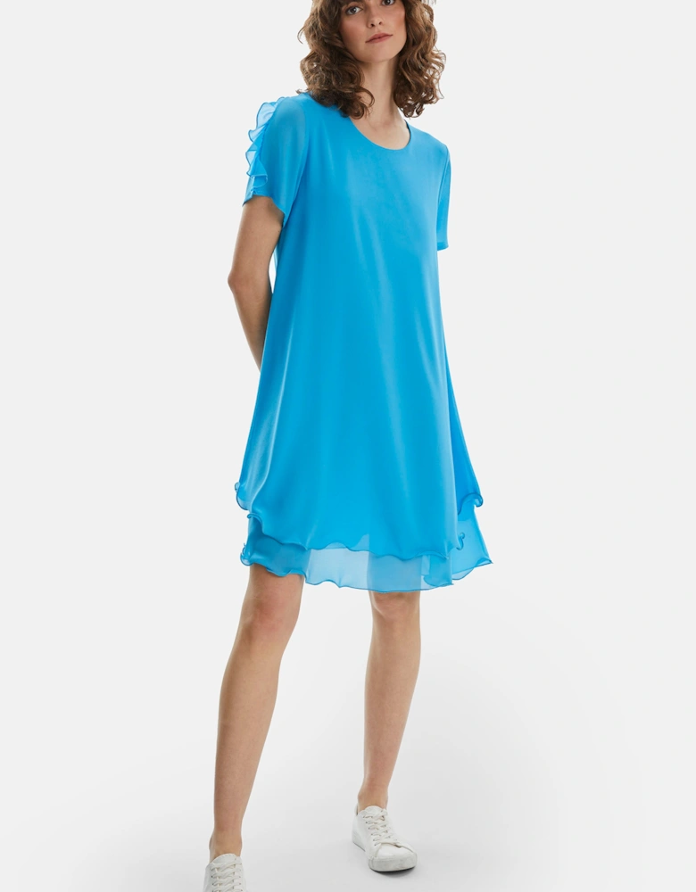 Short Sleeve Wave Hem Dress Turquoise