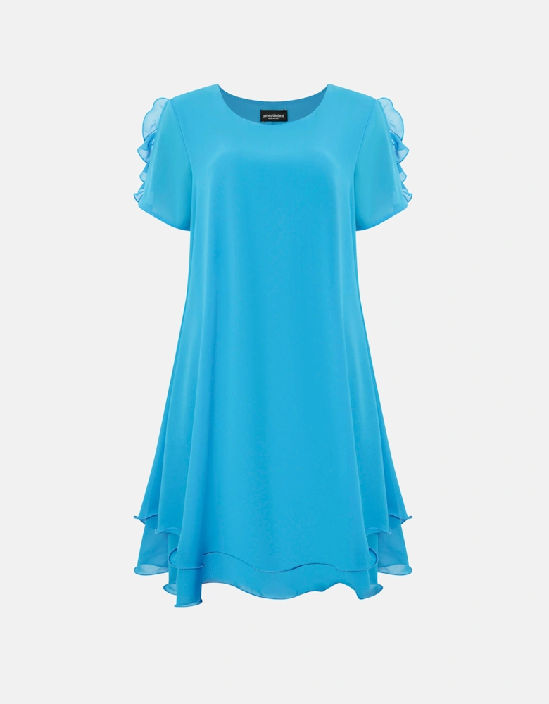 Short Sleeve Wave Hem Dress Turquoise