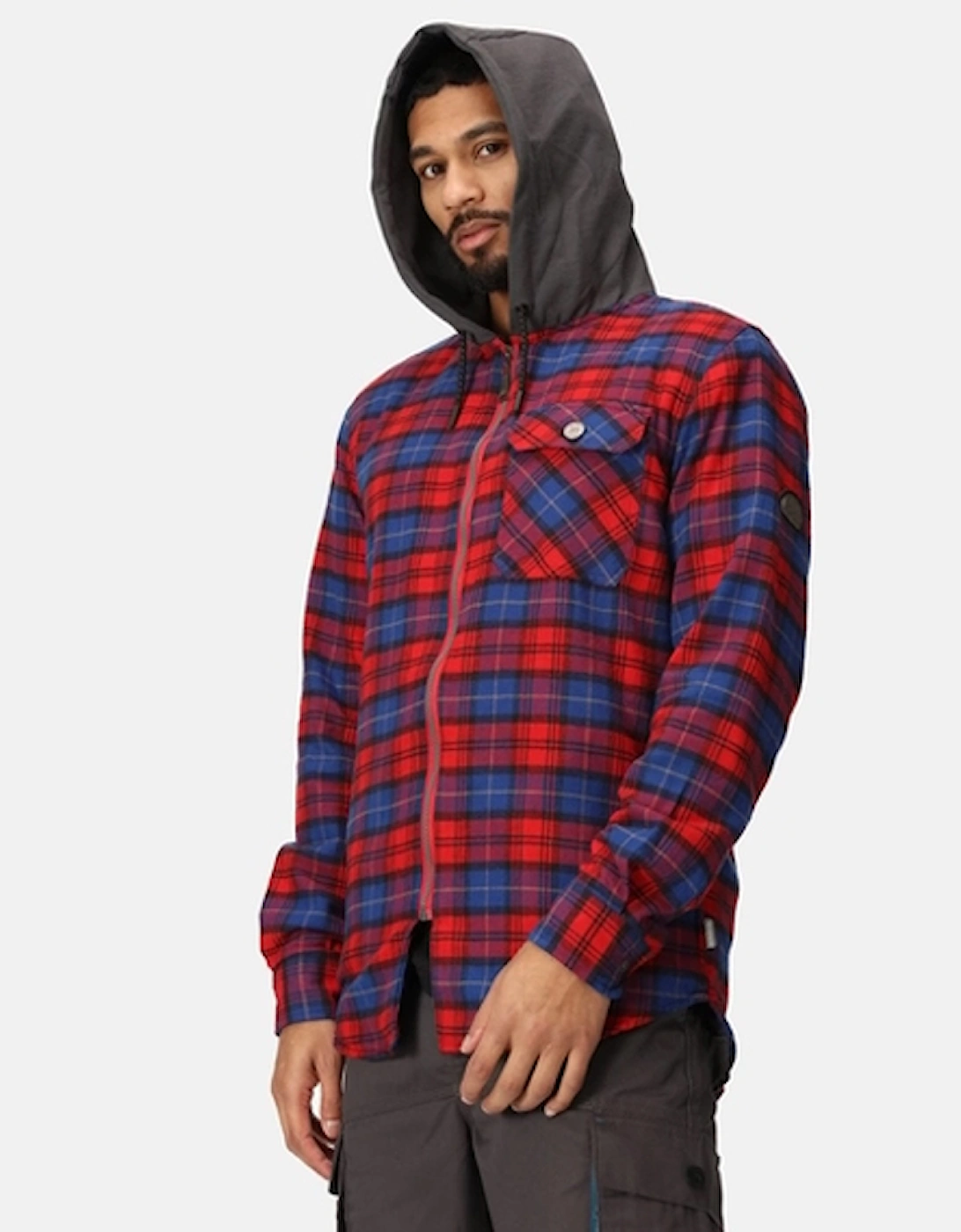 Men's Seige Hooded Shirt Jacket Classic Red Check
