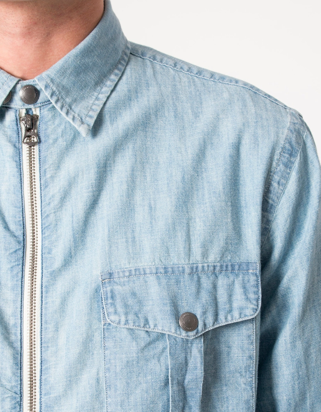 Relaxed Fit Zip Through Chambray Overshirt