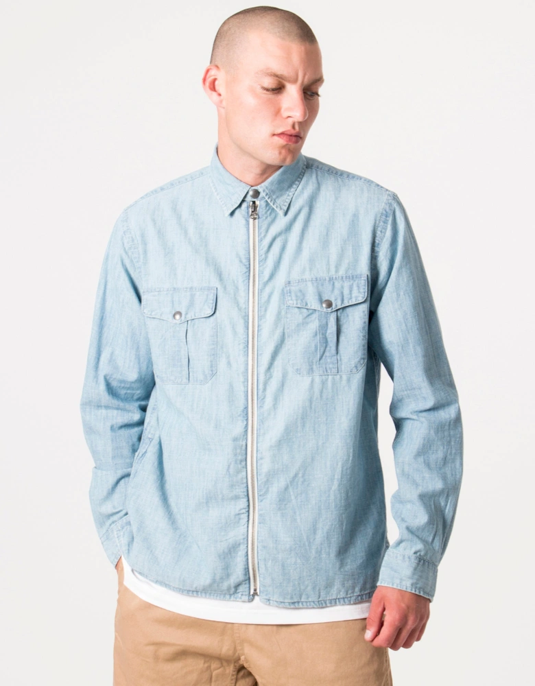 Relaxed Fit Zip Through Chambray Overshirt