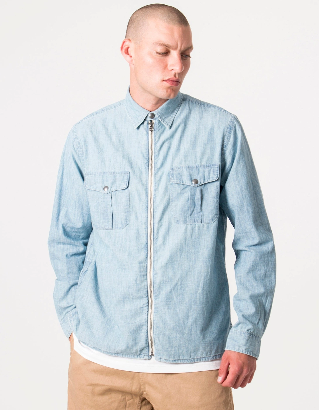 Relaxed Fit Zip Through Chambray Overshirt, 5 of 4
