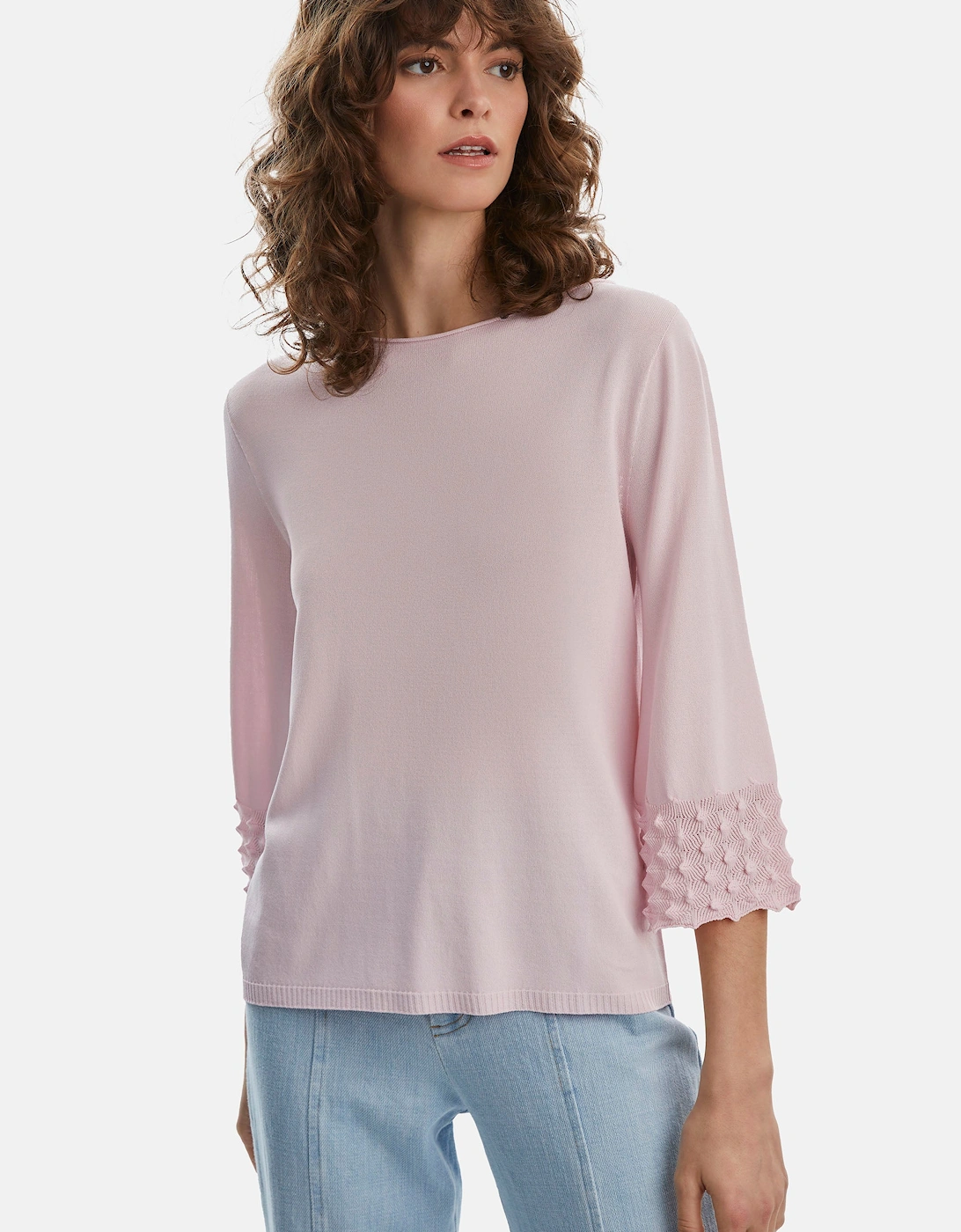 Knitted Detail Scoop Neck Jumper Pale Pink, 6 of 5