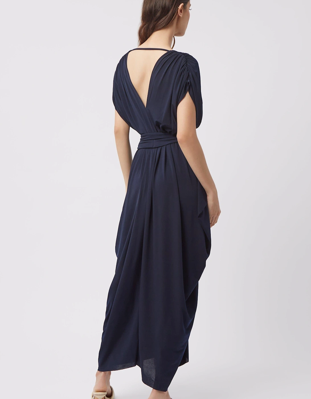 Batwing Pleated Maxi Dress (Navy)