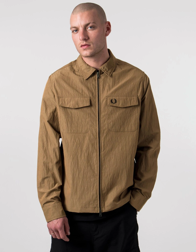 Zip Through Lightweight Textured Overshirt