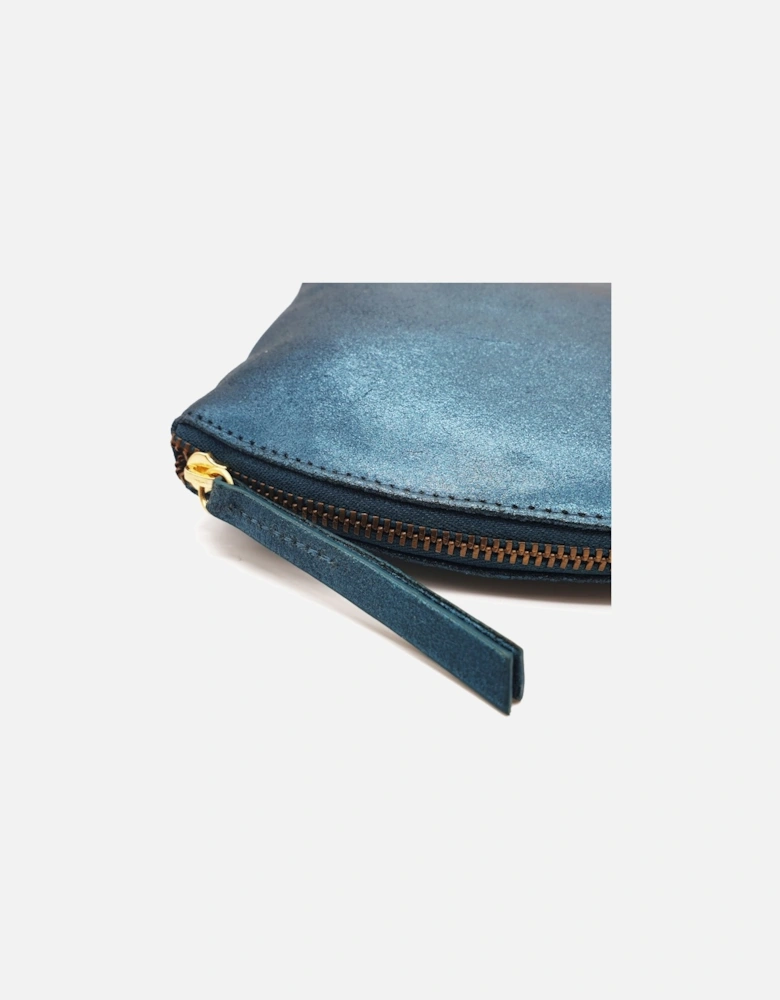 Nessa Metallic Leather Cosmetic Bag - Teal